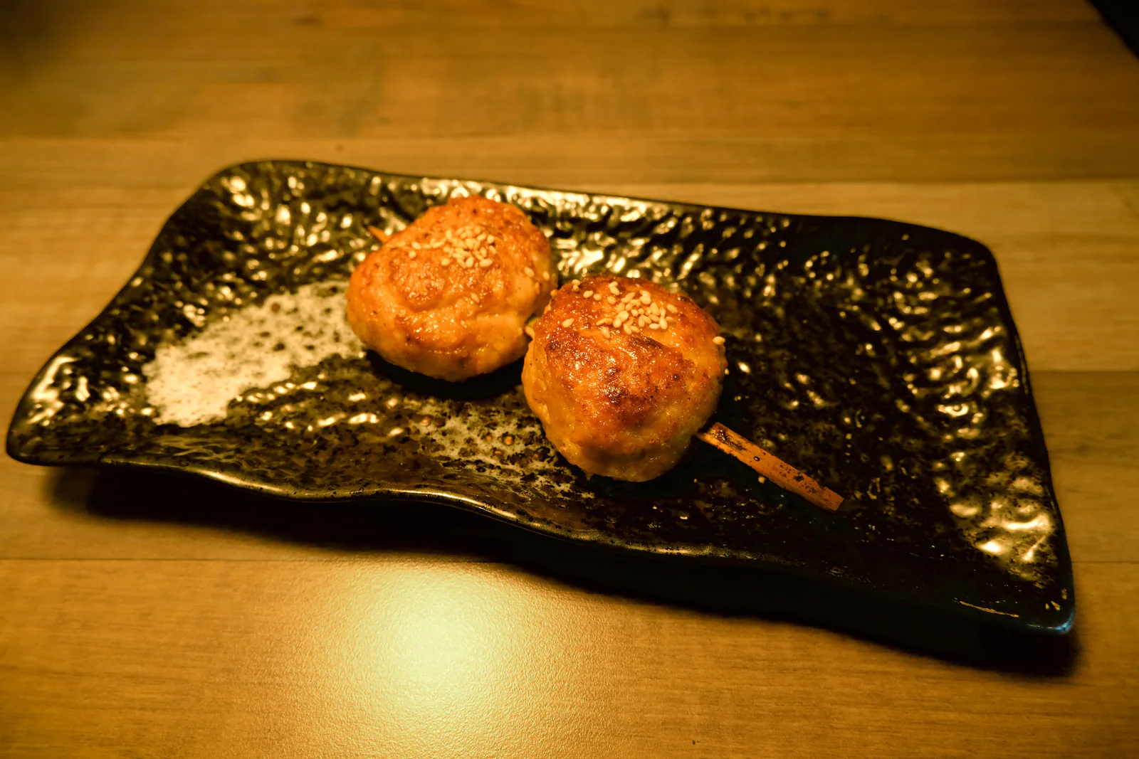 Tsukune, grilled chicken patty skewers