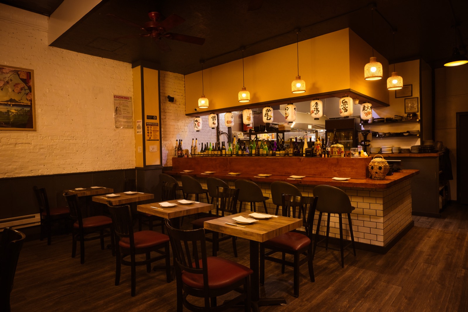 The dining room and bar at Izakaya Tenzo